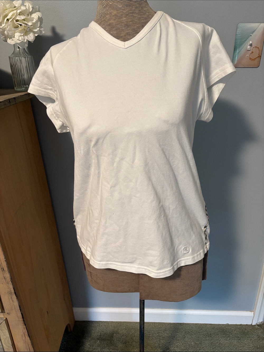 Burberry White V-Neck Nova Check Plaid Short Sleeve Tee
